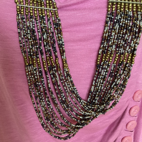 MULTI STRAND LONG STATEMENT NECKLACE GOLD Colored -GRAY -BLACK SMALL BEADS 18in - Picture 8 of 10